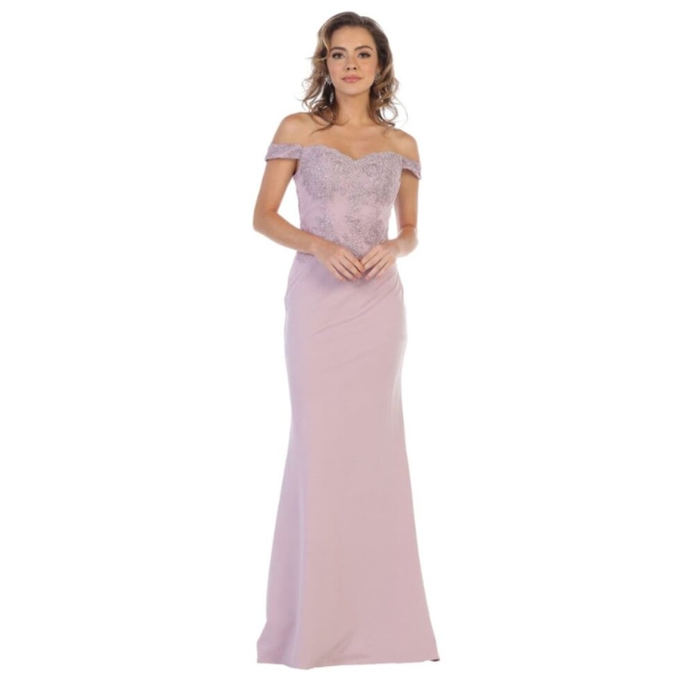 Mauve Form Fitting Evening Dress By May Queen MQ1529